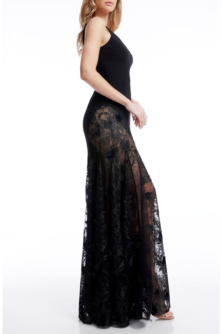 Gianna Lace Panel Crepe EveningGown, Alternate, color, BLACK
