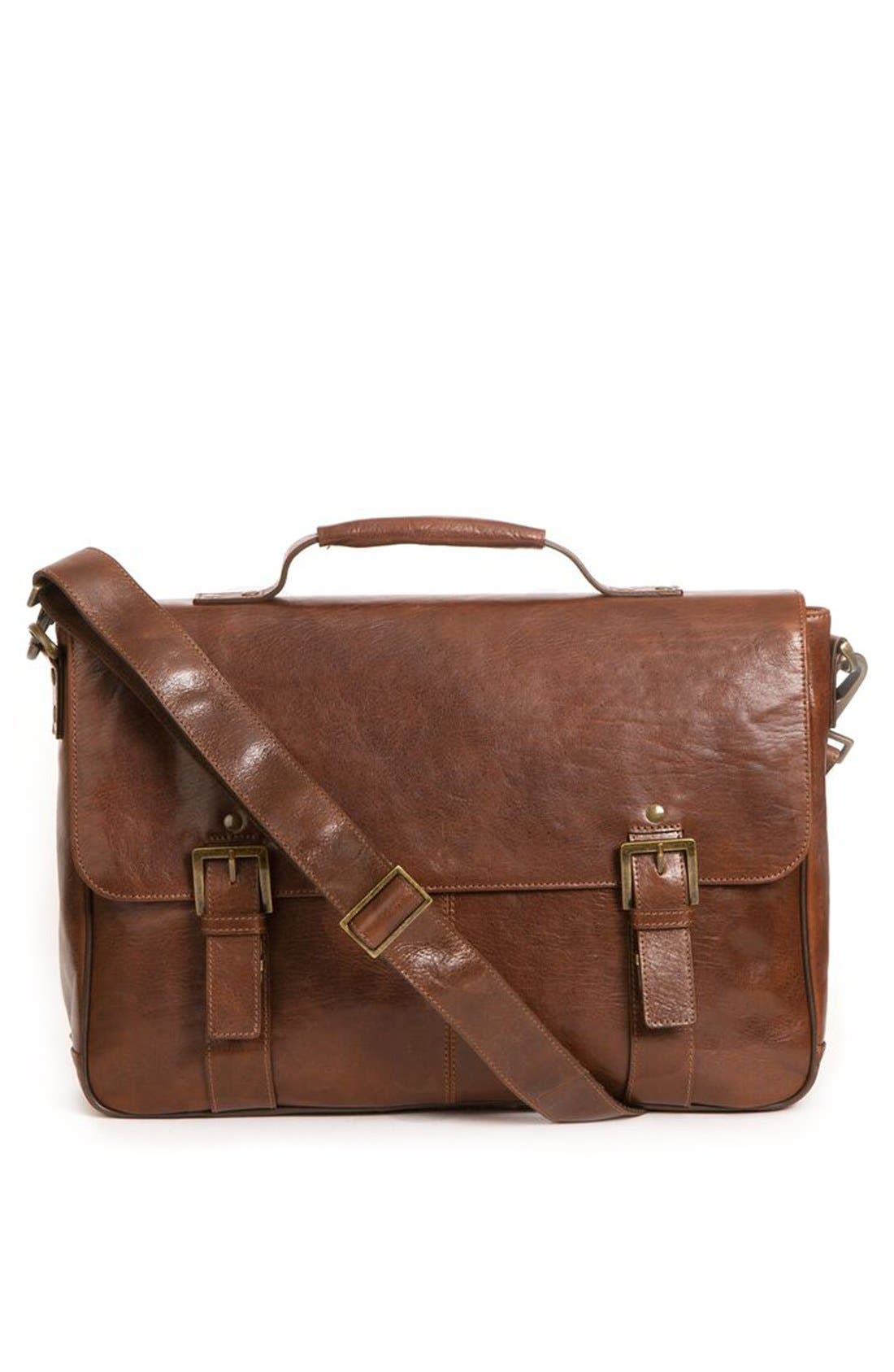 'Becker' Leather Messenger Bag, Main, color, WHISKEY W/ KHAKI