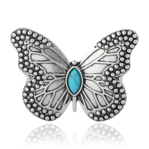 Silver Butterfly Pin with Turquoise Accent