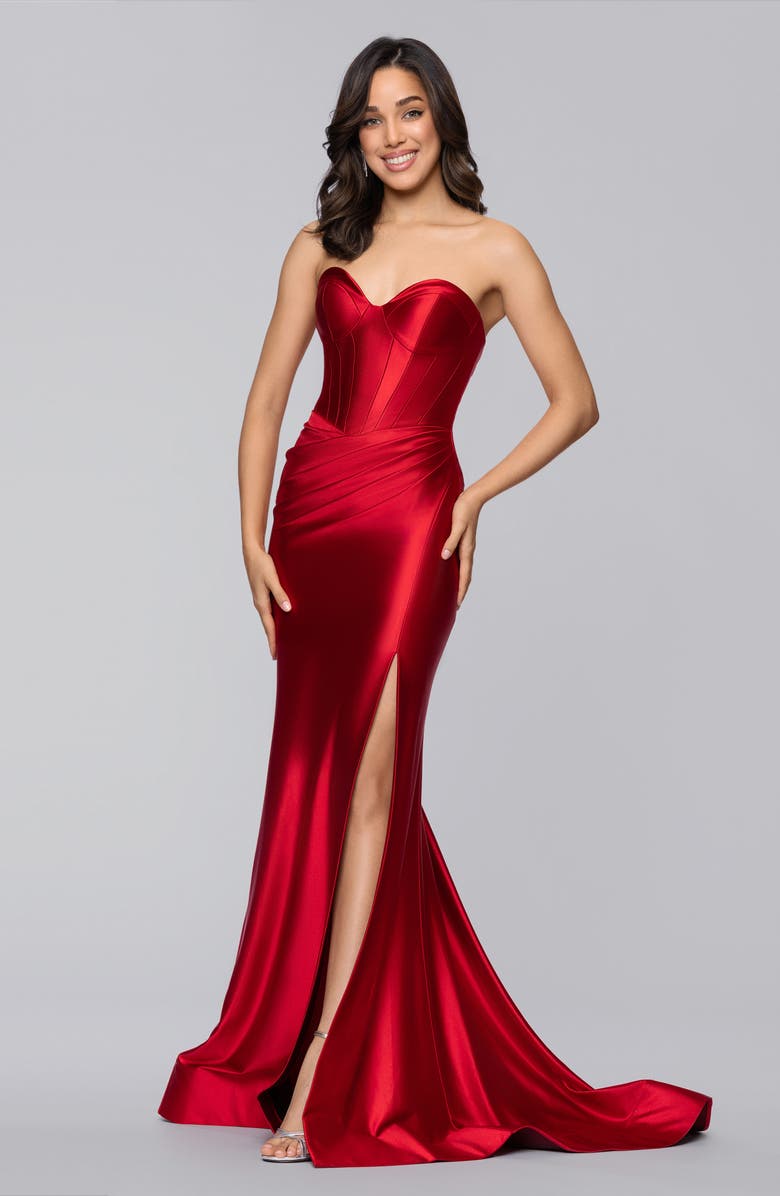 Blondie Nites Strapless Satin Gown, Alternate, color, Red