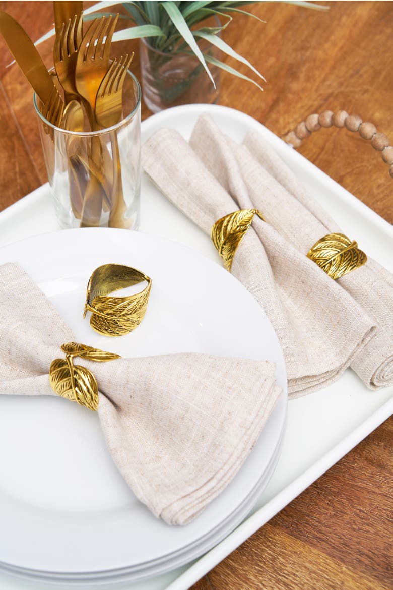 Light Gold Leaf Napkin Rings Set of 4, Alternate, color, Gold