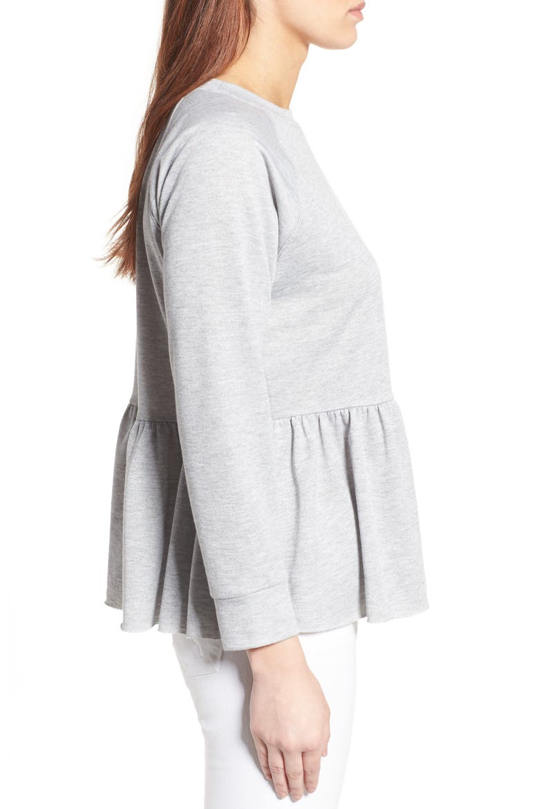 Peplum Sweatshirt, Alternate, color, HEATHER LIGHT GREY