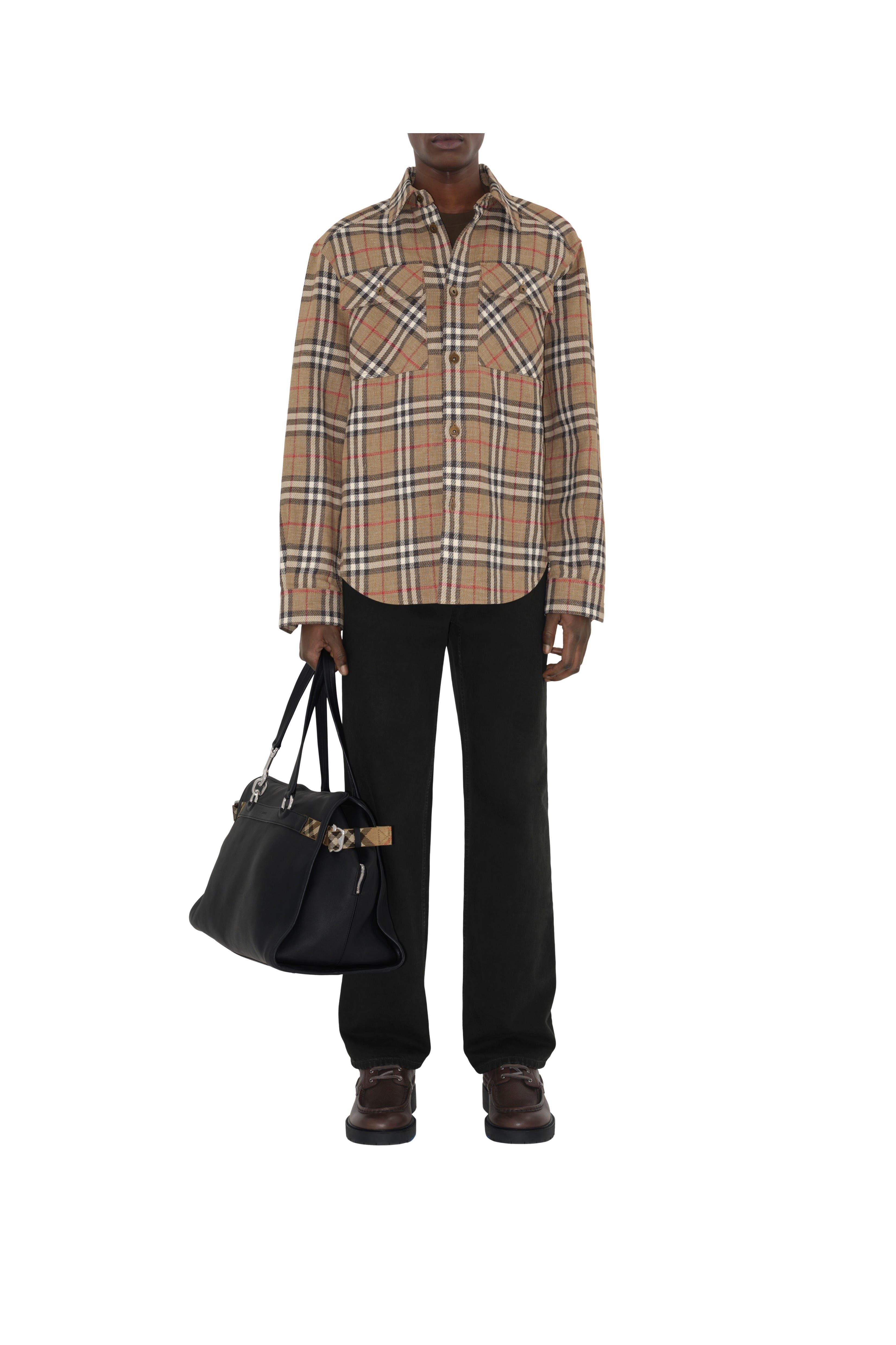 Burberry Oversized Fit Check Cotton Linen Shirt (Men) | Nordstrom