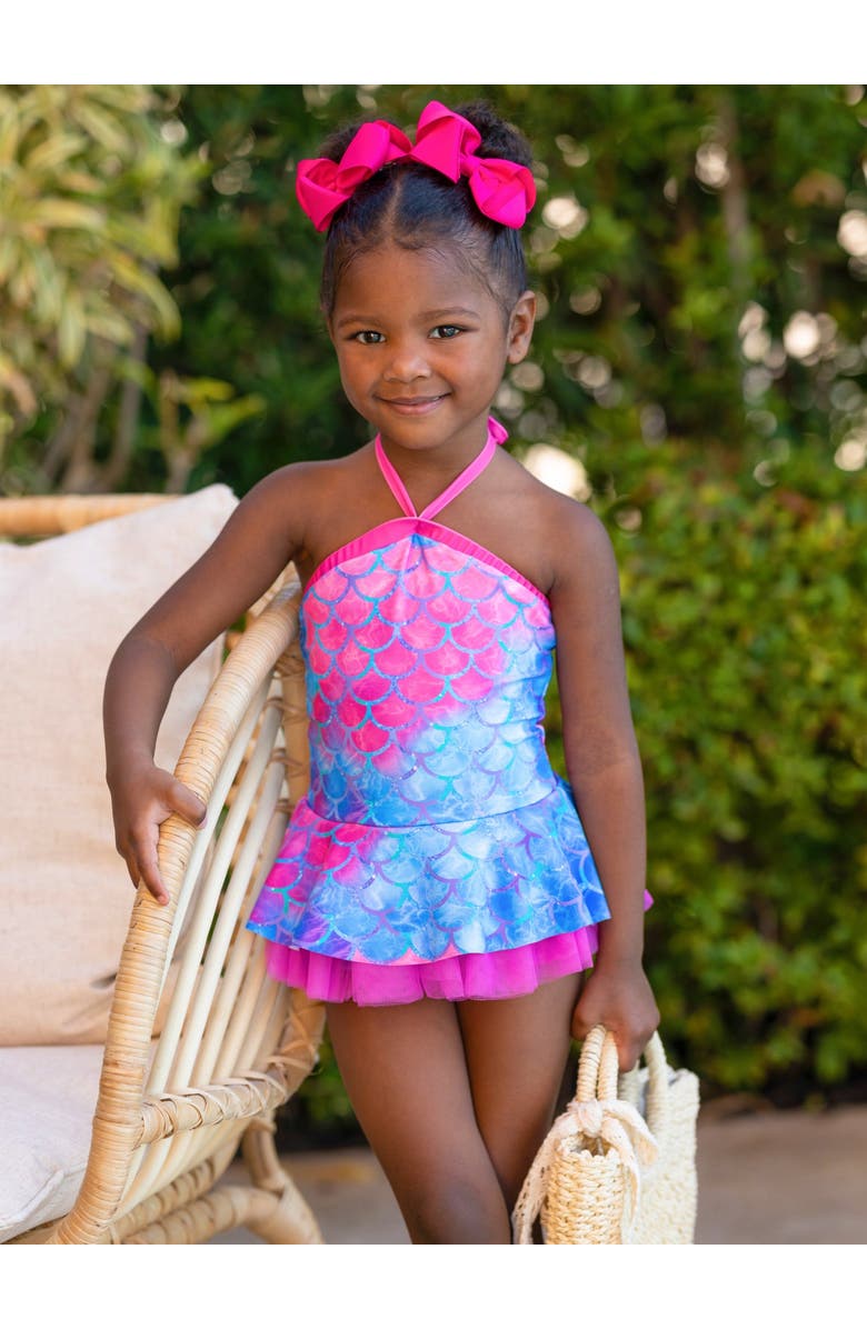 Mia Belle Girls Swim With Mermaids Tulle Two Piece Swimsuit, Alternate, color, Blue