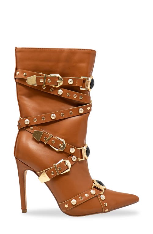 Chase & Chloe Chase And Chloe Adonis Stud Embellished Boot In Brown