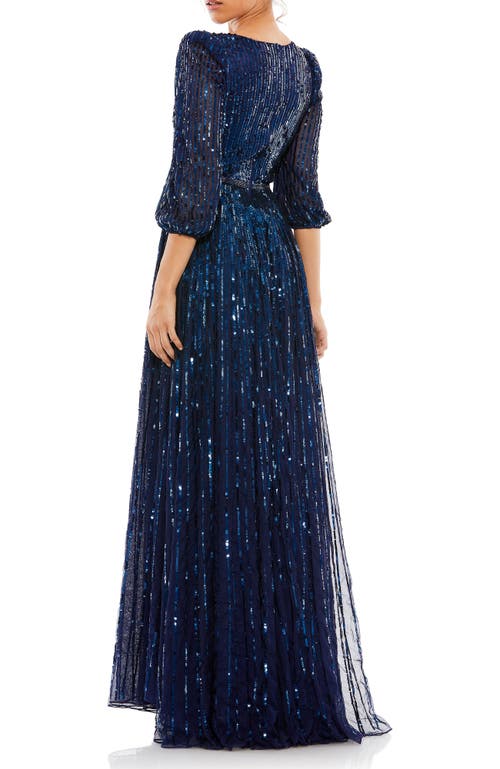 MAC DUGGAL MAC DUGGAL SEQUINED WRAP OVER 3/4 SLEEVE GOWN 