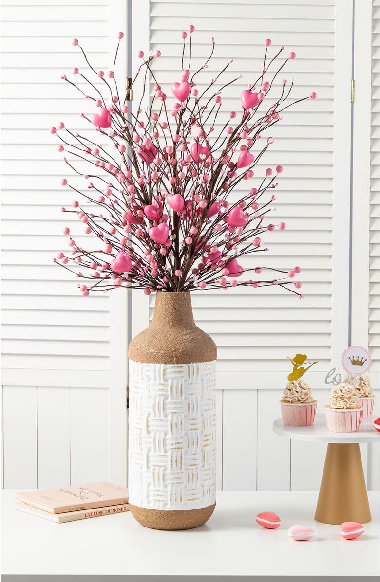 Glitzhome Set of 2 28"H Valentine
s Pink Berry 
Heart Picks, Alternate, color, Red