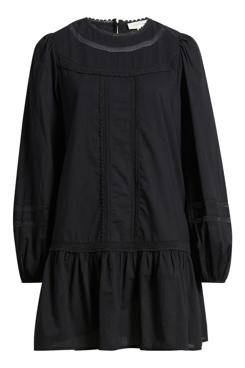 Lace Detail Long Sleeve Shift Dress, Alternate, color, BLACK