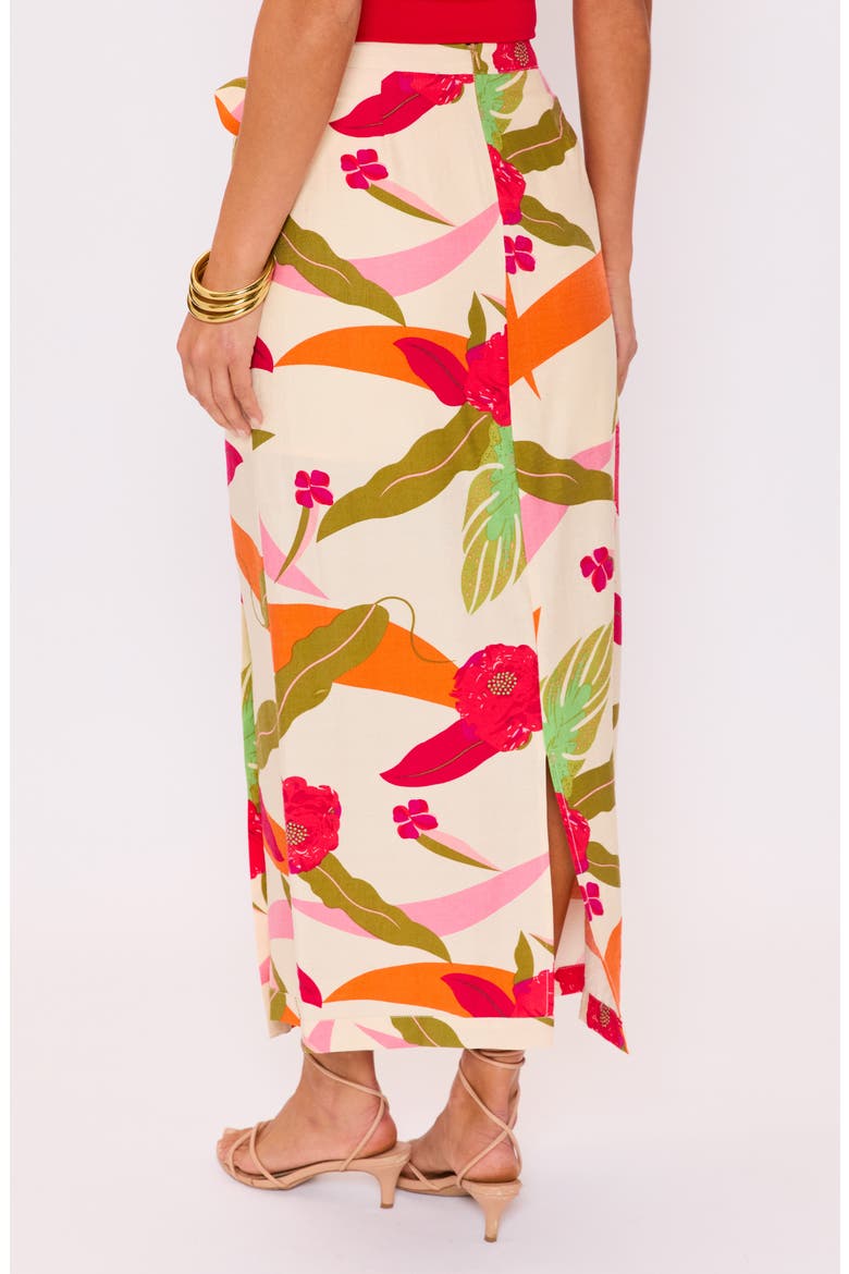 Riviera Printed Faux Wrap Skirt, Alternate, color, CREAM RED