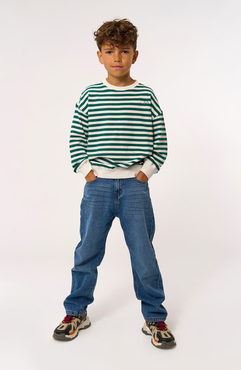 THE NEW Kids' Nero Stripe Organic Cotton Crewneck Sweatshirt, Alternate, color, Alpine Green Striped