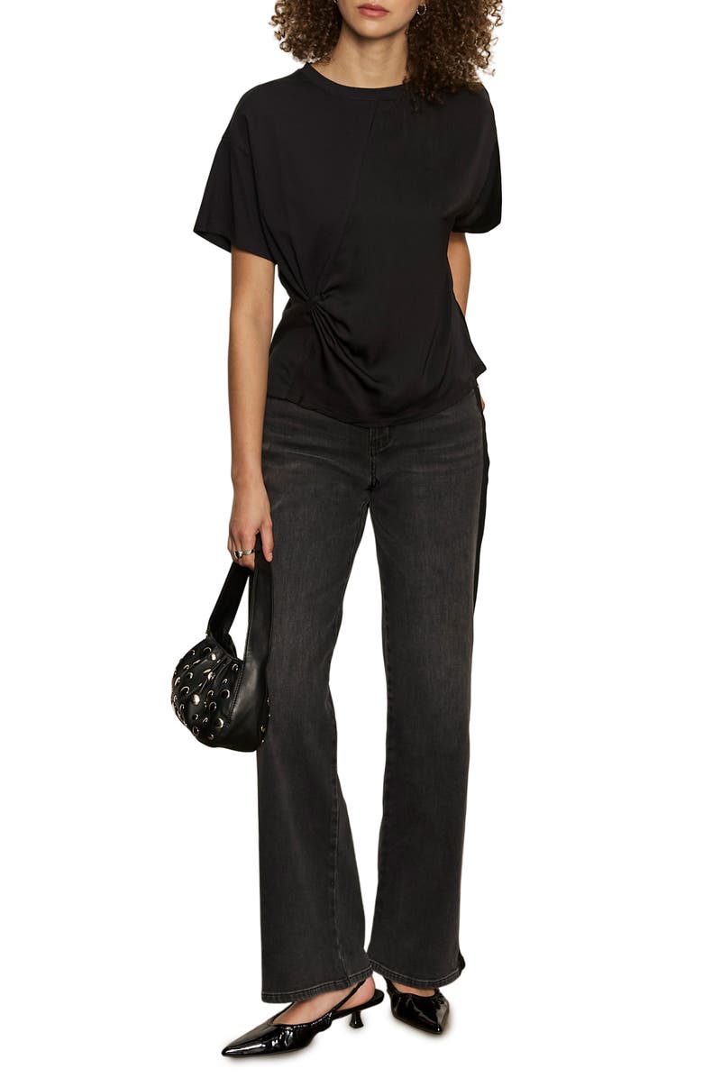 Sanctuary Satin & Cotton Gathered T-Shirt, Alternate, color, Black