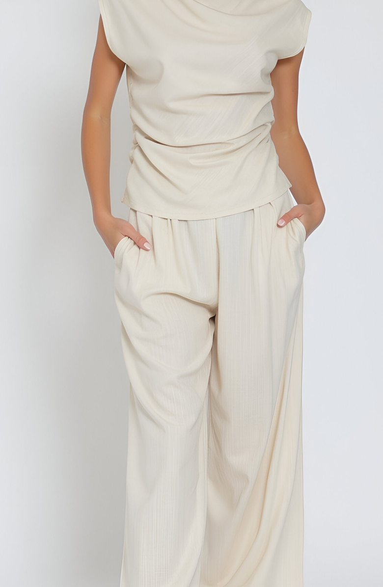 Modenaire Draped Short Sleeve Top and Wide Leg Pants Lounge Set, Alternate, color, 