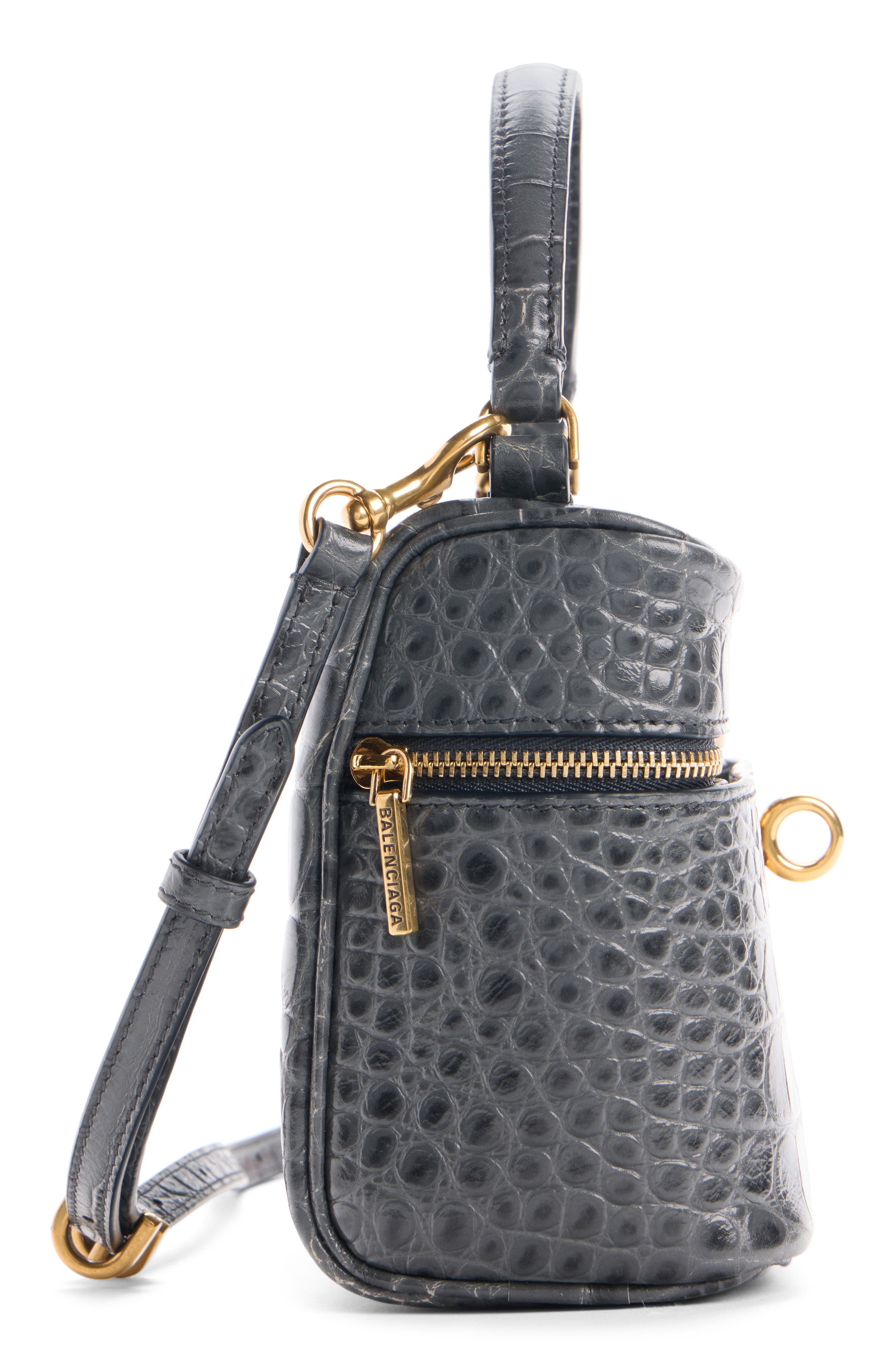 Balenciaga Rodeo Croc Embossed Leather Vanity Case, Alternate, color, 1251 Volcanic Rock