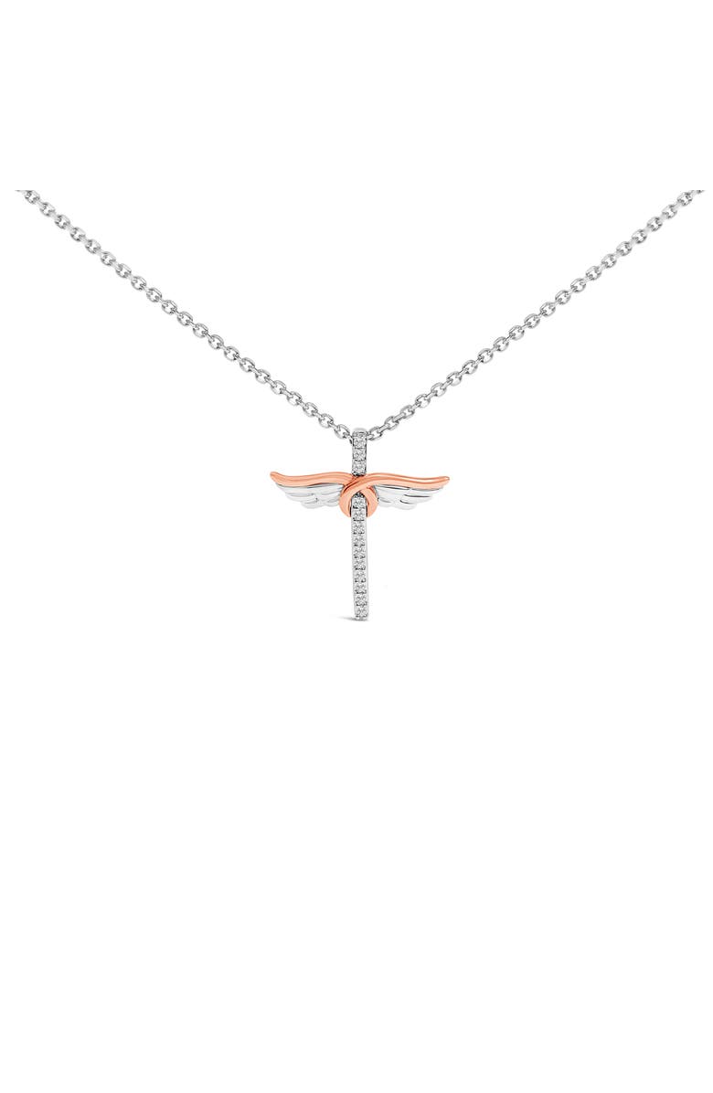 Haus of Brilliance 14K Rose Gold Plated Sterling Silver 1/5 Cttw Diamond Wing Cross Pendant Necklace, Main, color, White Gold Over Silver