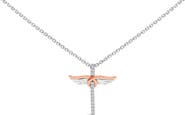 Haus of Brilliance 14K Rose Gold Plated Sterling Silver 1/5 Cttw Diamond Wing Cross Pendant Necklace