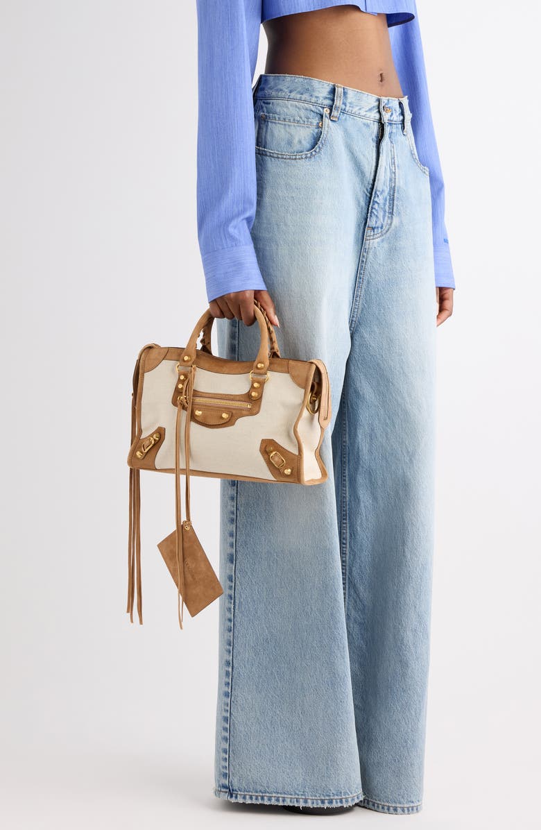 Balenciaga Small Le City Canvas & Leather Bag, Alternate, color, 9226 Natural/ Camel