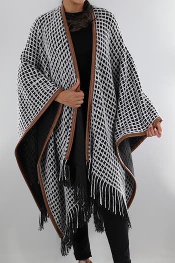 La Fiorentina Oversized Open Knit Ruana with Fringe | Nordstrom