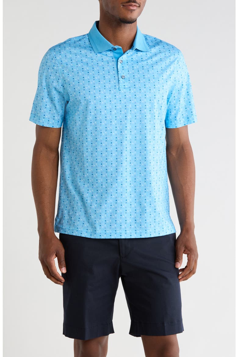 Geometric Print Performance Polo, Main, color, AZURE