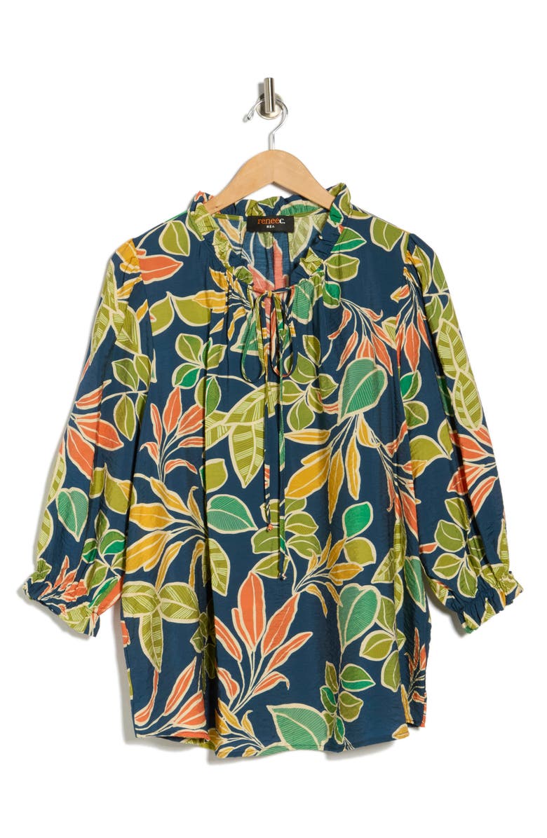 Renee C Leaf Print Top, Main, color, Navy