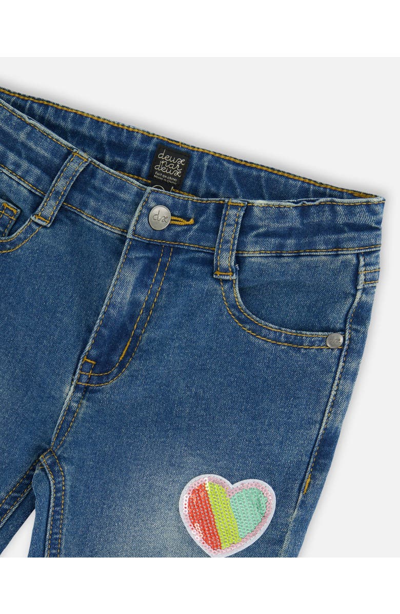 Deux par Deux Girl's Jeans With Embroidery Patch Blue Denim, Alternate, color, 