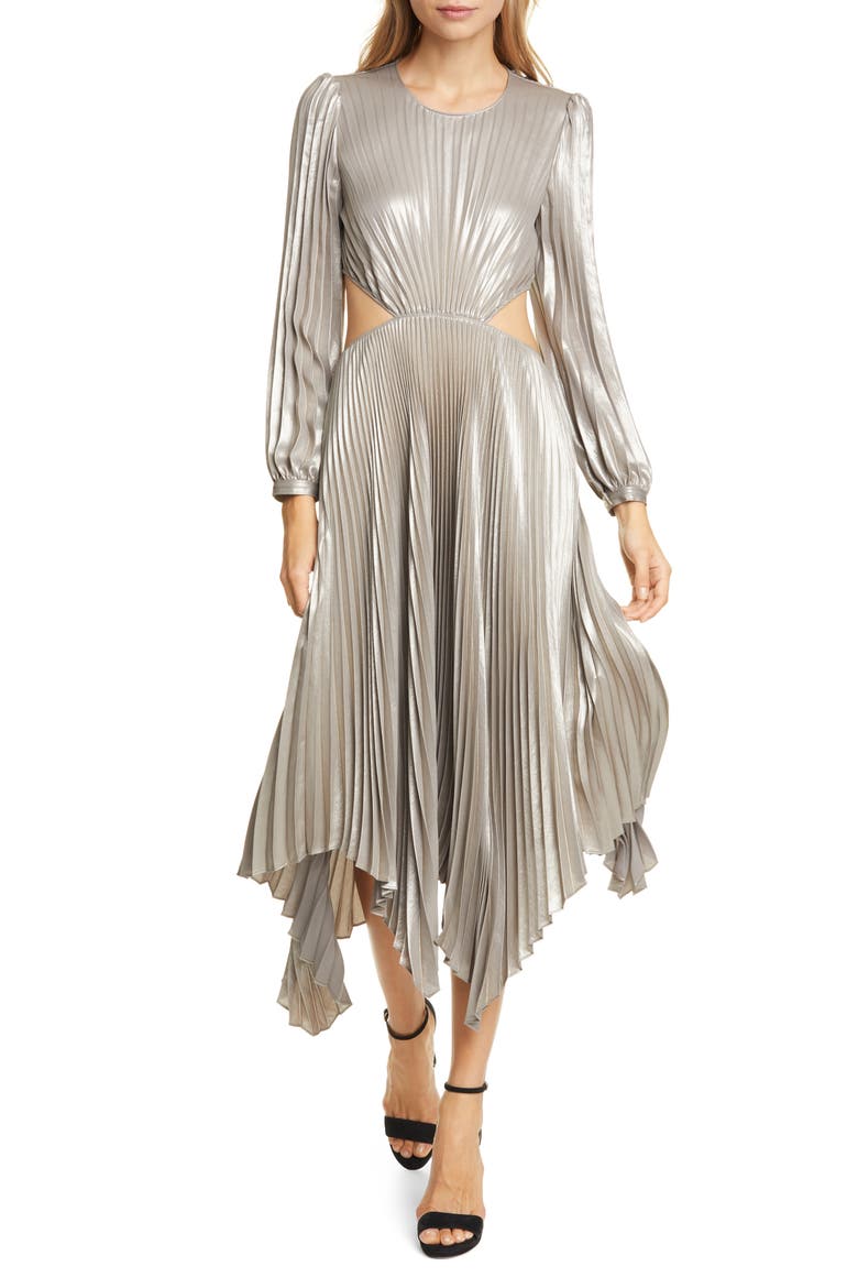 Naples Cutout Waist Long Sleeve Dress, Main, color, ANTIQUE GOLD