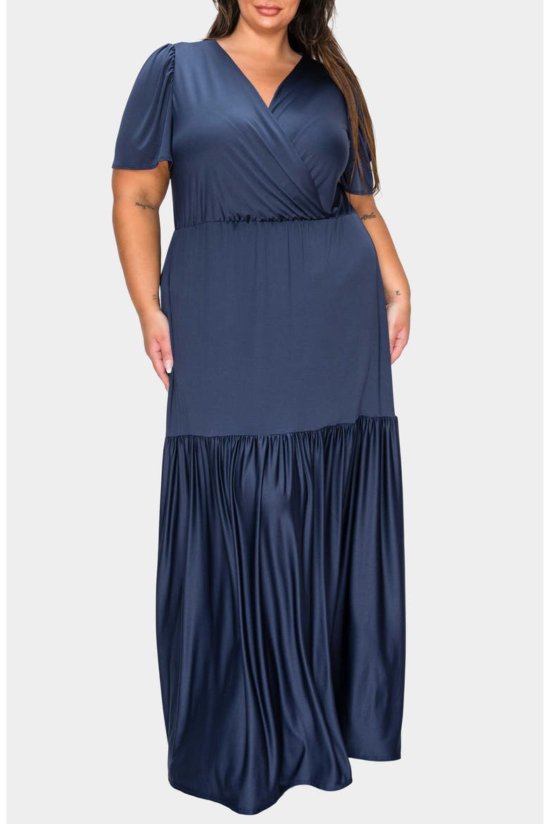 Violetta Tiered Surplice Dress, Main, color, NAVY