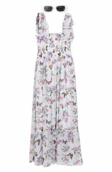 Speechless Kids' Floral Bow Shoulder Maxi Dress & Sunglasses Set