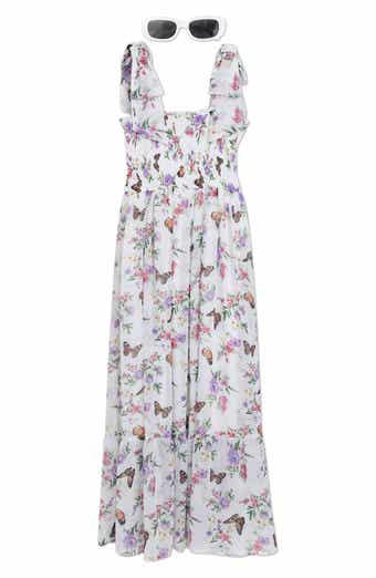 Speechless Kids' Floral Bow Shoulder Maxi Dress & Sunglasses Set