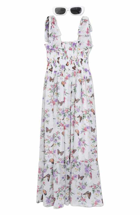 Speechless Kids' Floral Bow Shoulder Maxi Dress & Sunglasses Set