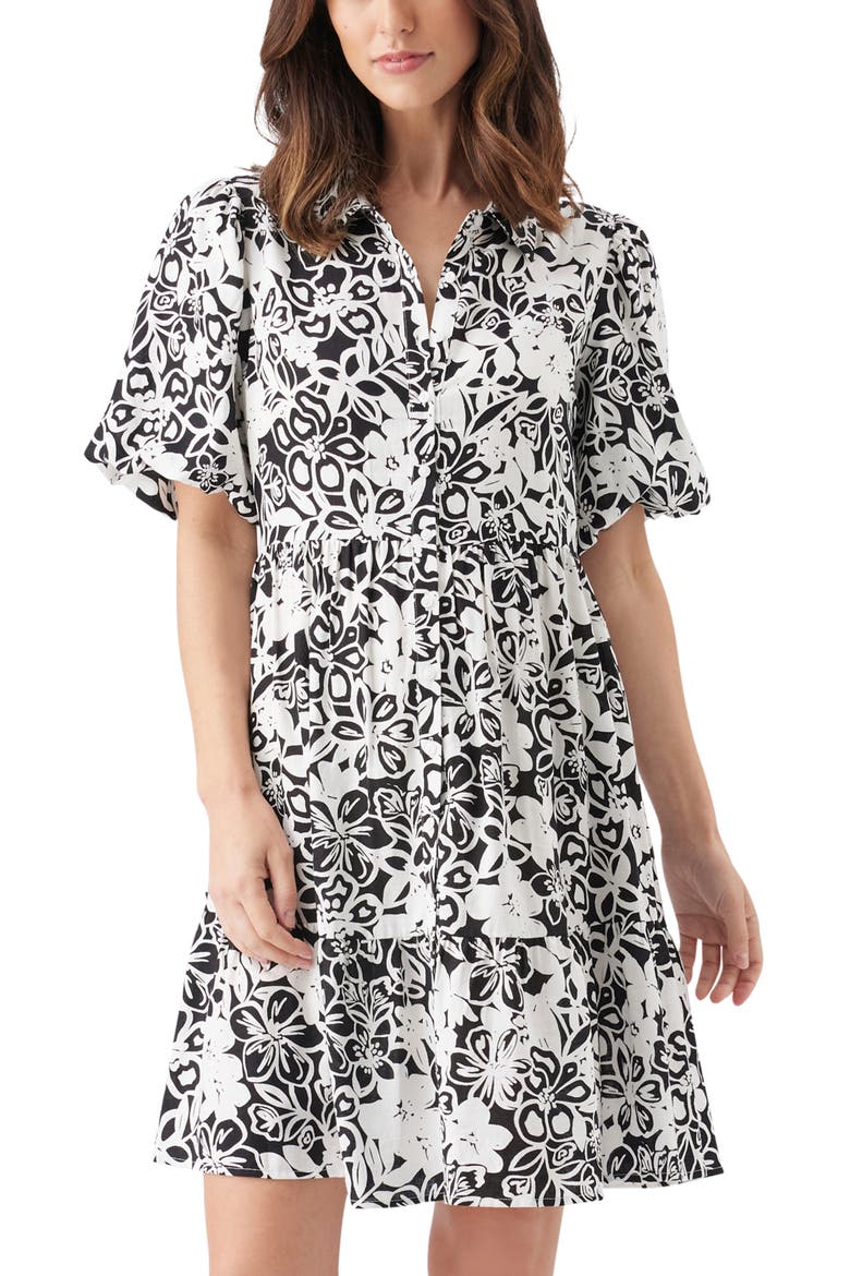 Nahla Linen Dress, Main, color, Black / White