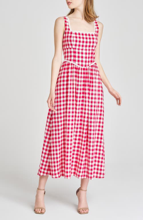 WAYF WAYF GRACIE GINGHAM LINEN BLEND MIDI DRESS 