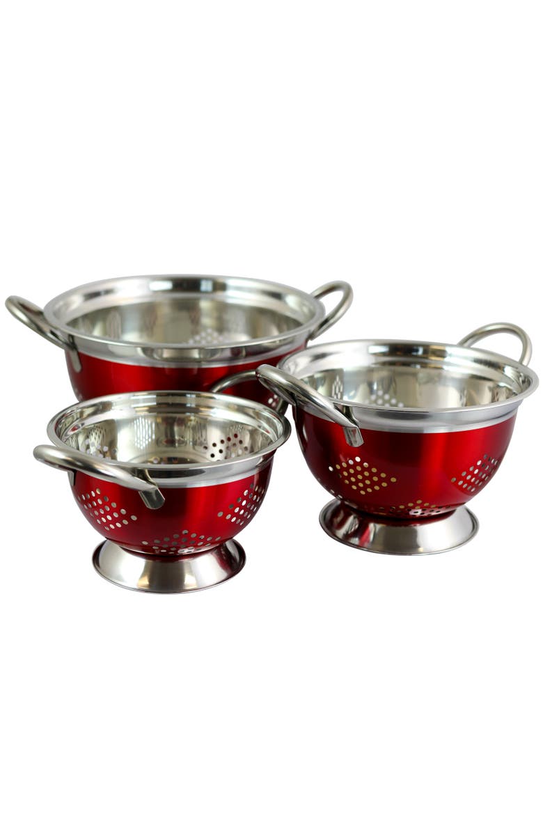 OSTER Metaline 3 Pack Round Asian Colander, Metallic, Main, color, Red