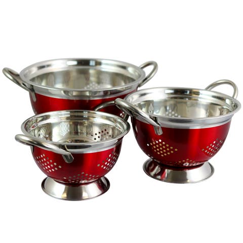 Metaline 3 Pack Round Asian Colander, Metallic