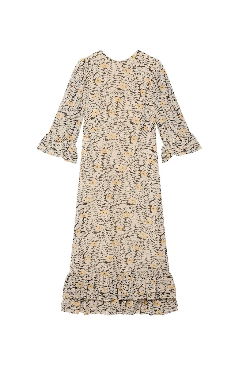 MINT VELVET Floral Print Ruffle Midi Dress, Alternate, color, Black