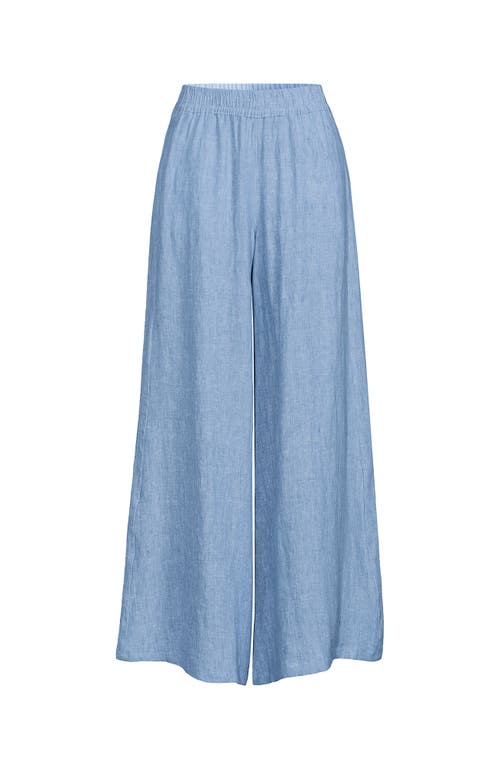 Lands' End Linen High Rise Palazzo Pants In Soft Blue Linen