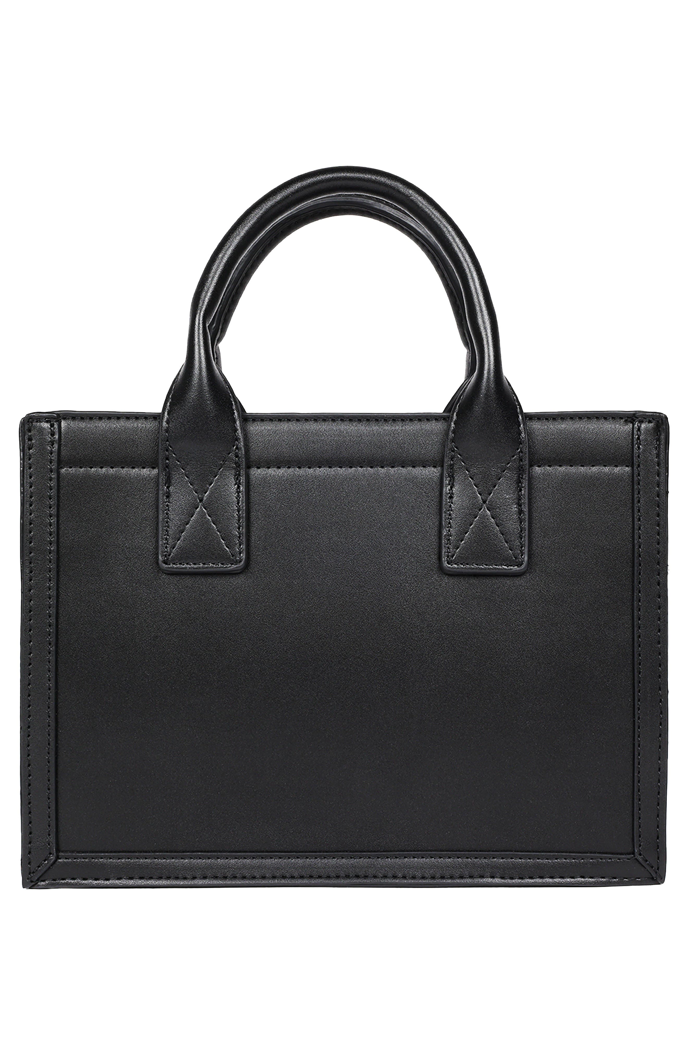 True Religion Pompom Keychain Horseshoe Tote Bag, Alternate, color, Black