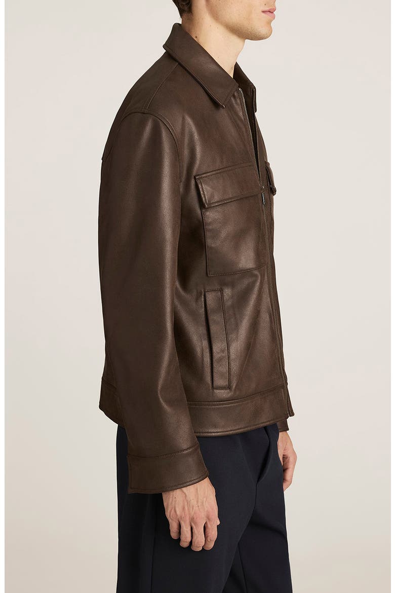 Faux Leather Harrington Jacket, Alternate, color, DEMITASSE