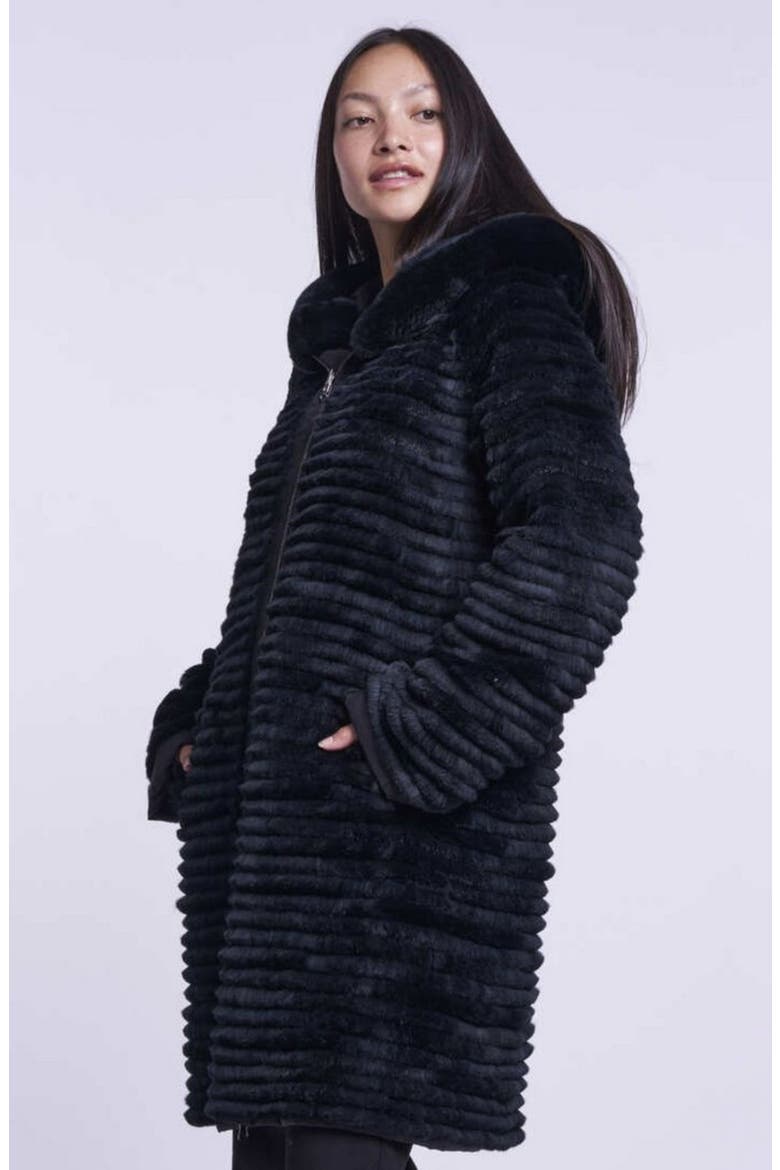 Reversible Genuine Shearling Hooded Coat, Alternate, color, BLACK