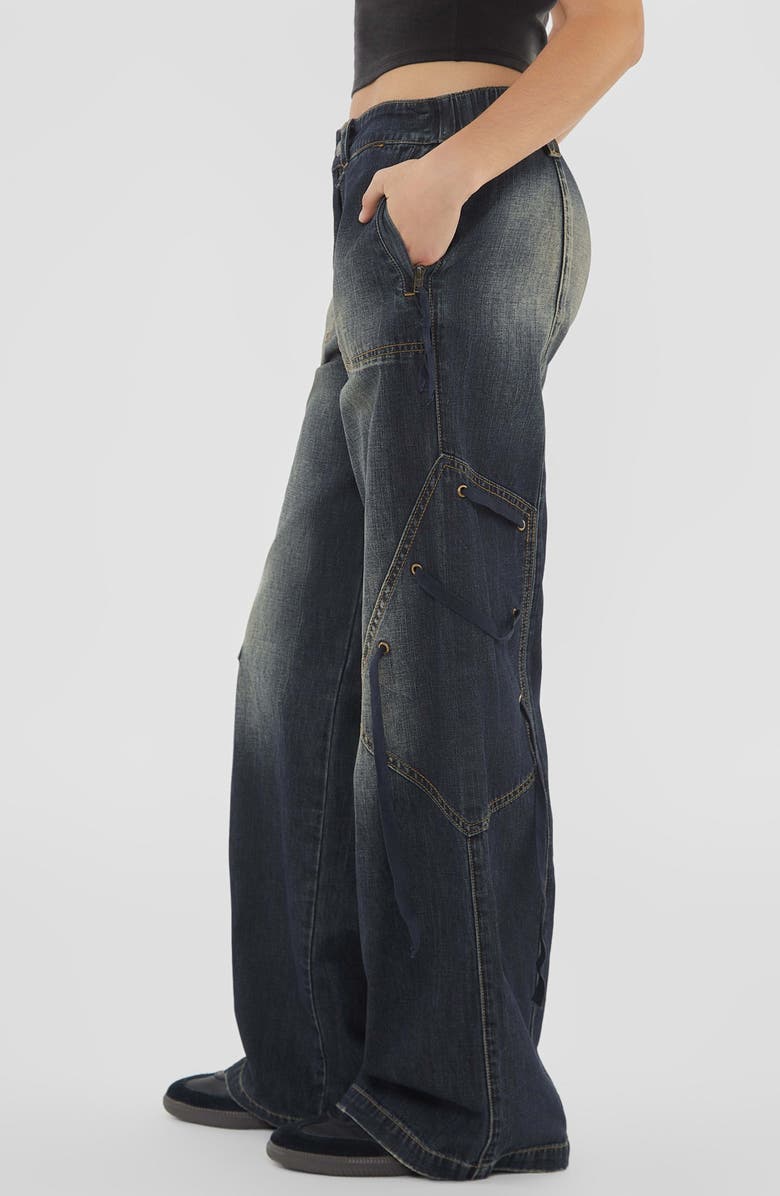 GUESS Lace-Up Wide Leg Cargo Jeans, Alternate, color, 