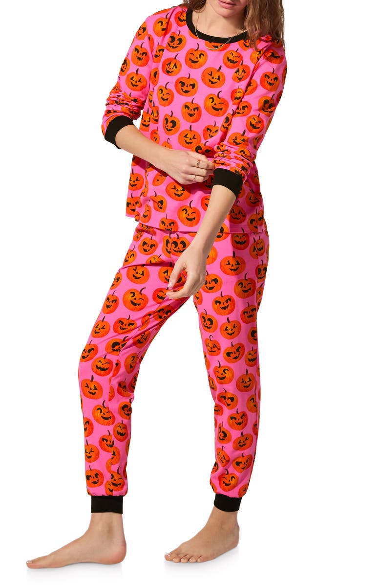 BedHead Pajamas Organic Cotton Blend Jersey Pajamas, Alternate, color, Jolly Jack-O-Lantern
