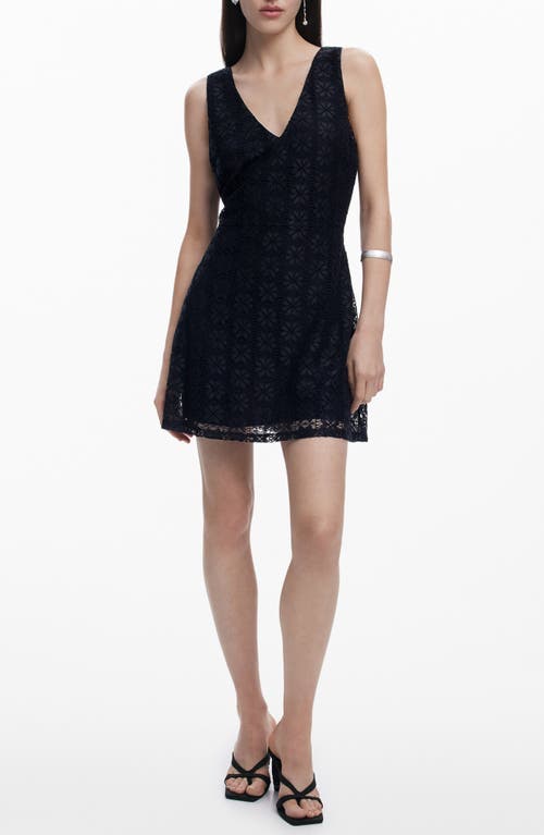Desigual Floral Lace Sleeveless Minidress In Black