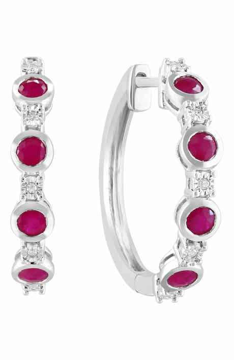 Sterling Silver Ruby & Diamond Hoop Earrings