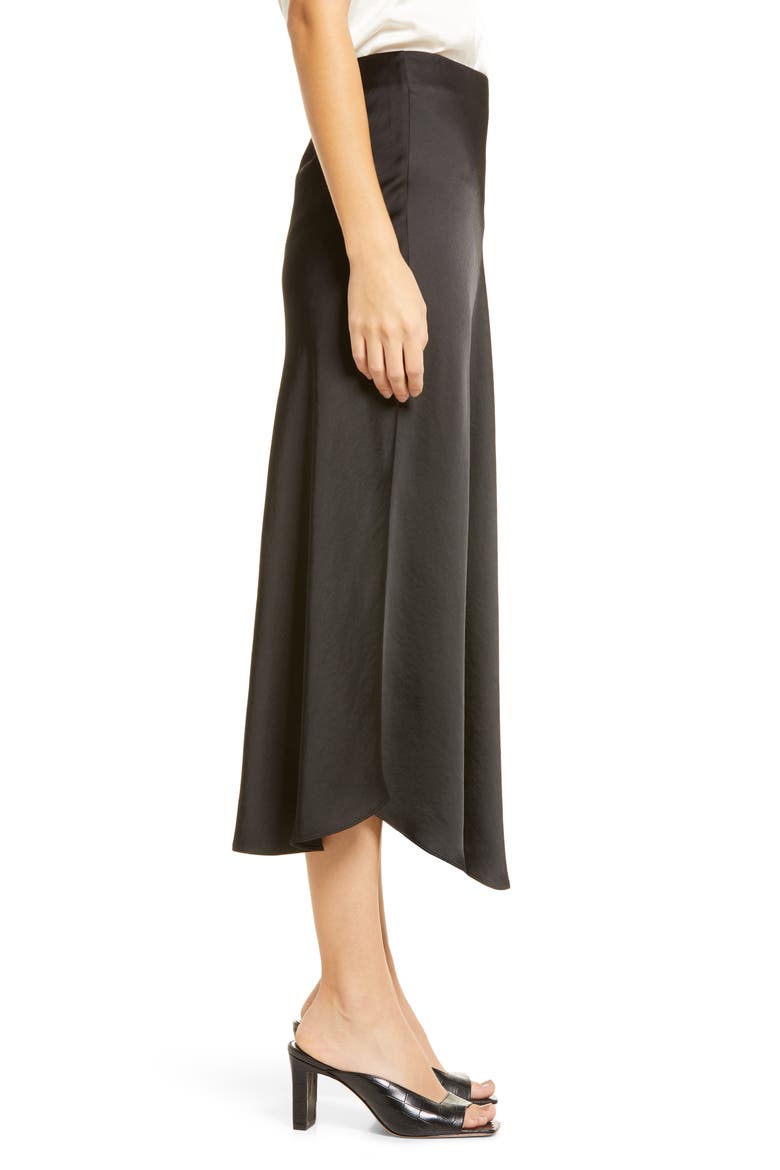 Bias Cut Satin Midi Skirt, Alternate, color, BLACK