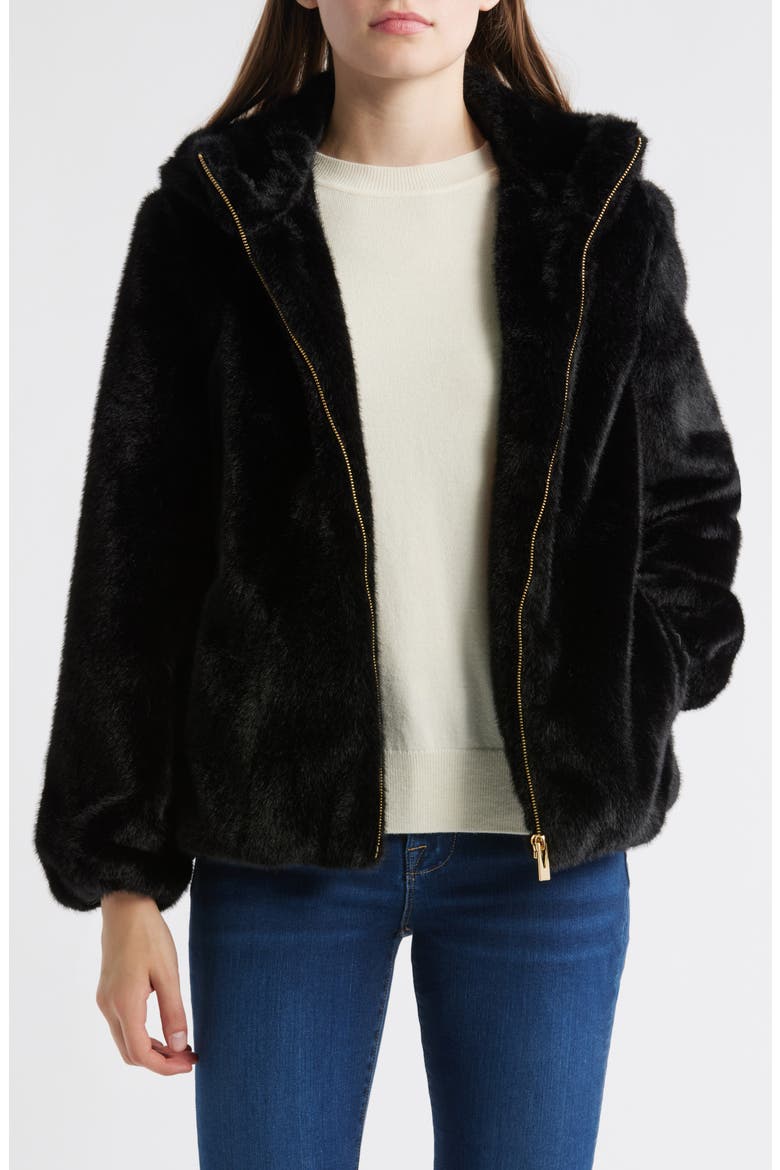 Faux Fur Hooded Jacket, Alternate, color, BLACK