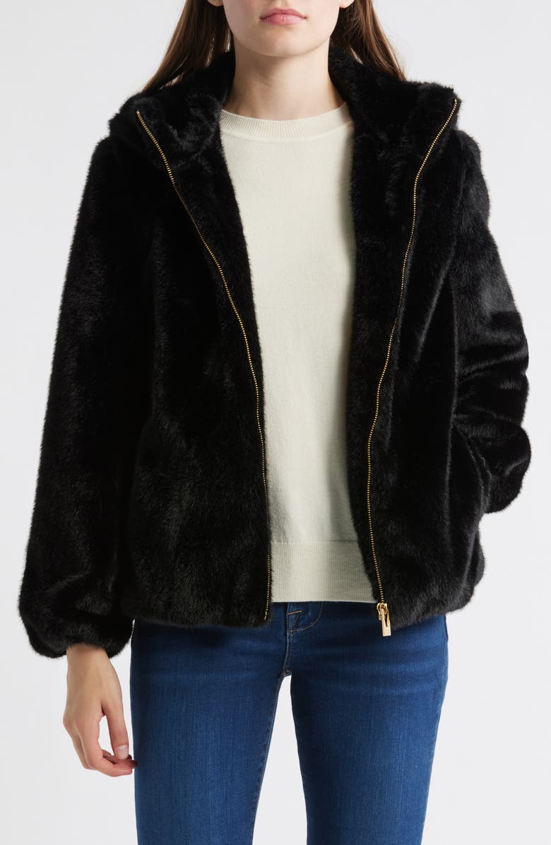 Via Spiga Faux Fur Hooded Jacket, Alternate, color, Black