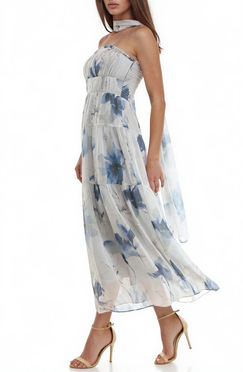 Socialite Floral Print Chiffon Maxi Dress, Alternate, color, Ivory/ Blue