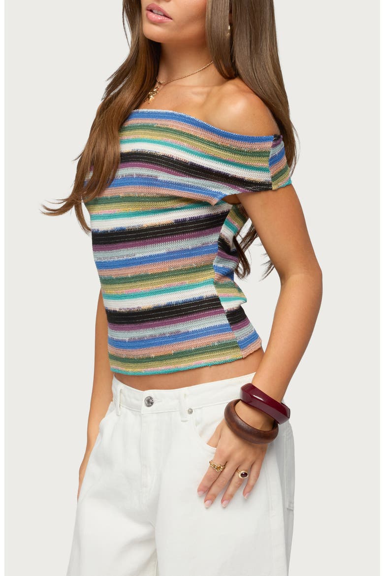 Irenea Striped Off the Shoulder Knit Top, Alternate, color, MULTI