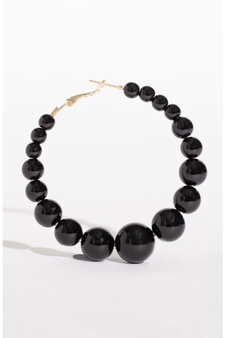 Imitation Pearl Hoop Earrings, Alternate, color, BLACK