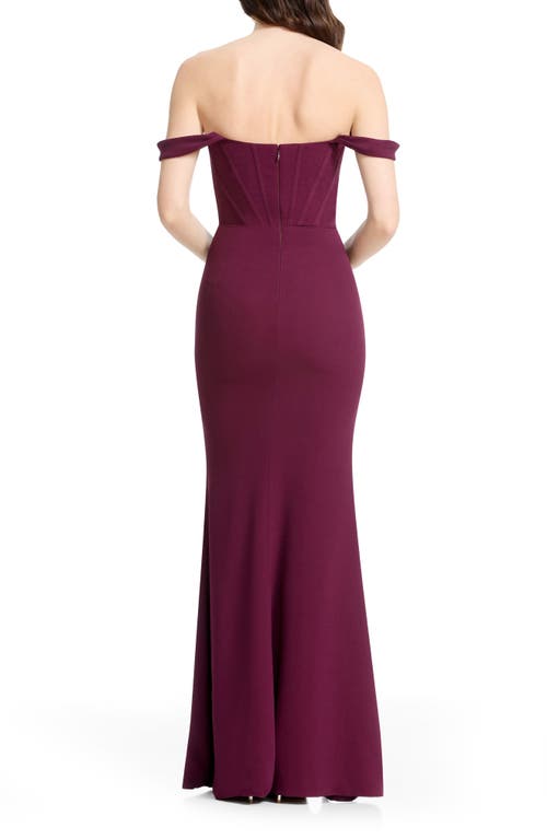 Dress The Population Melania Off The Shoulder Gown In Burgundy