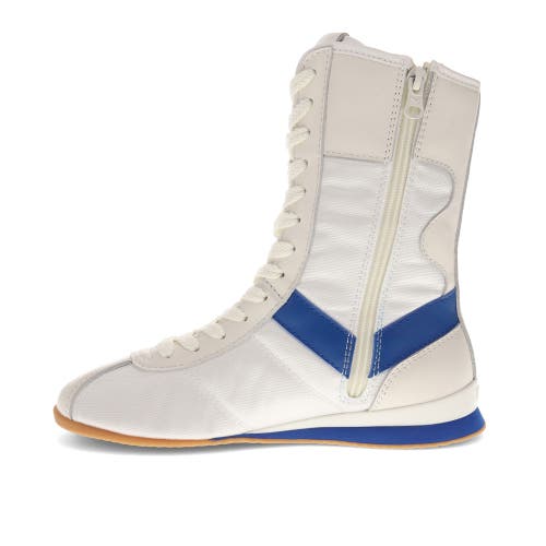 Pony Womens Ko-80 High Archive Genuine Leather And Mesh Premium Lace Up Athletic Sneaker Shoe In White/royal